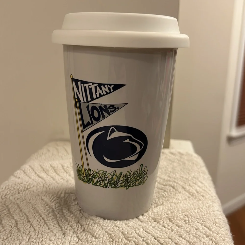 T Cabells Too Penn State Nittany Lions Gray Blue Ceramic Cup Removable Lid 12 oz